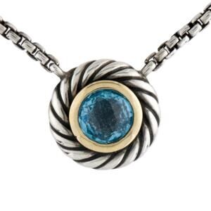 NEW David Yurman Blue Topaz Albion 14K Gold Sterling Silver Necklace Authentic